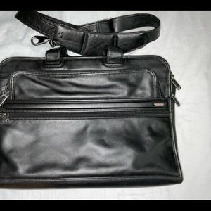 TUMI Alpha Slim Briefcase Black Leather Laptop